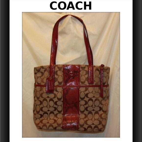 Coach F25706 Signature Python Stripe Tote Handbag - Picture 1 of 8